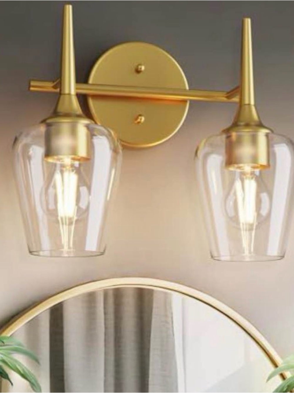 Source Unknown Gold Two-Light Glass Vanity Sconce